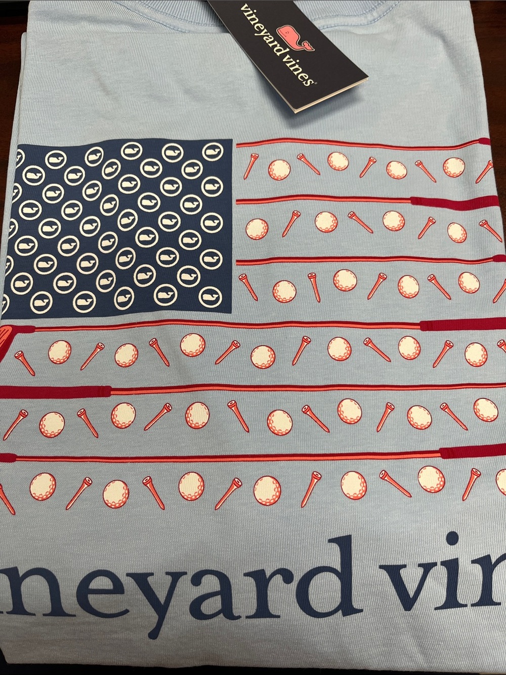 Vineyard Vines GOLF Light Blue Patriotic Flag Graphic Tee - golf! ⛳️ Men large